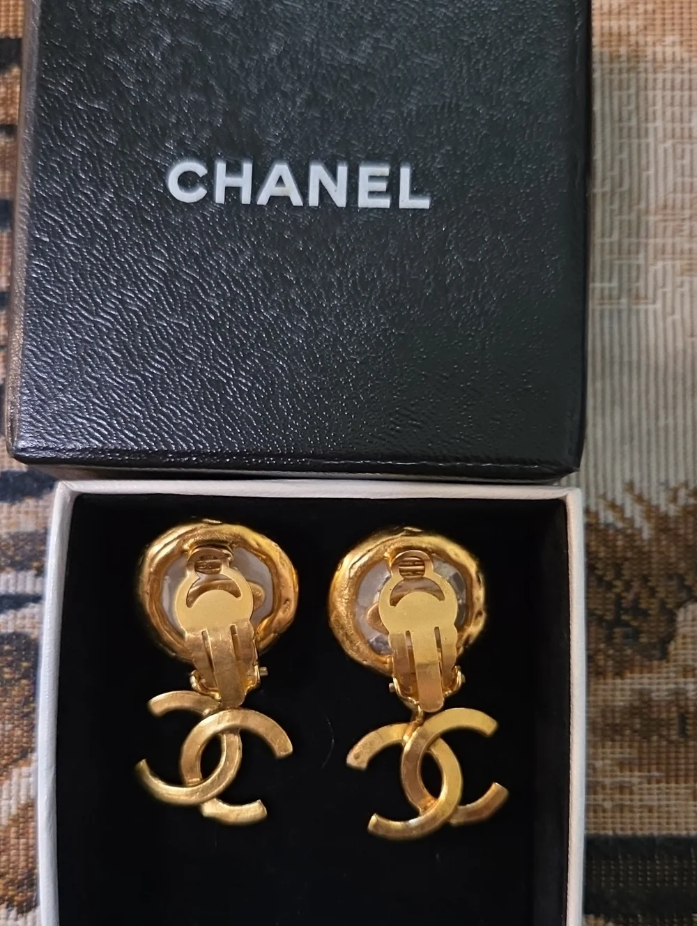 CHANEL Gold Pearl CC Drop Earrings - Gold and White Pearl